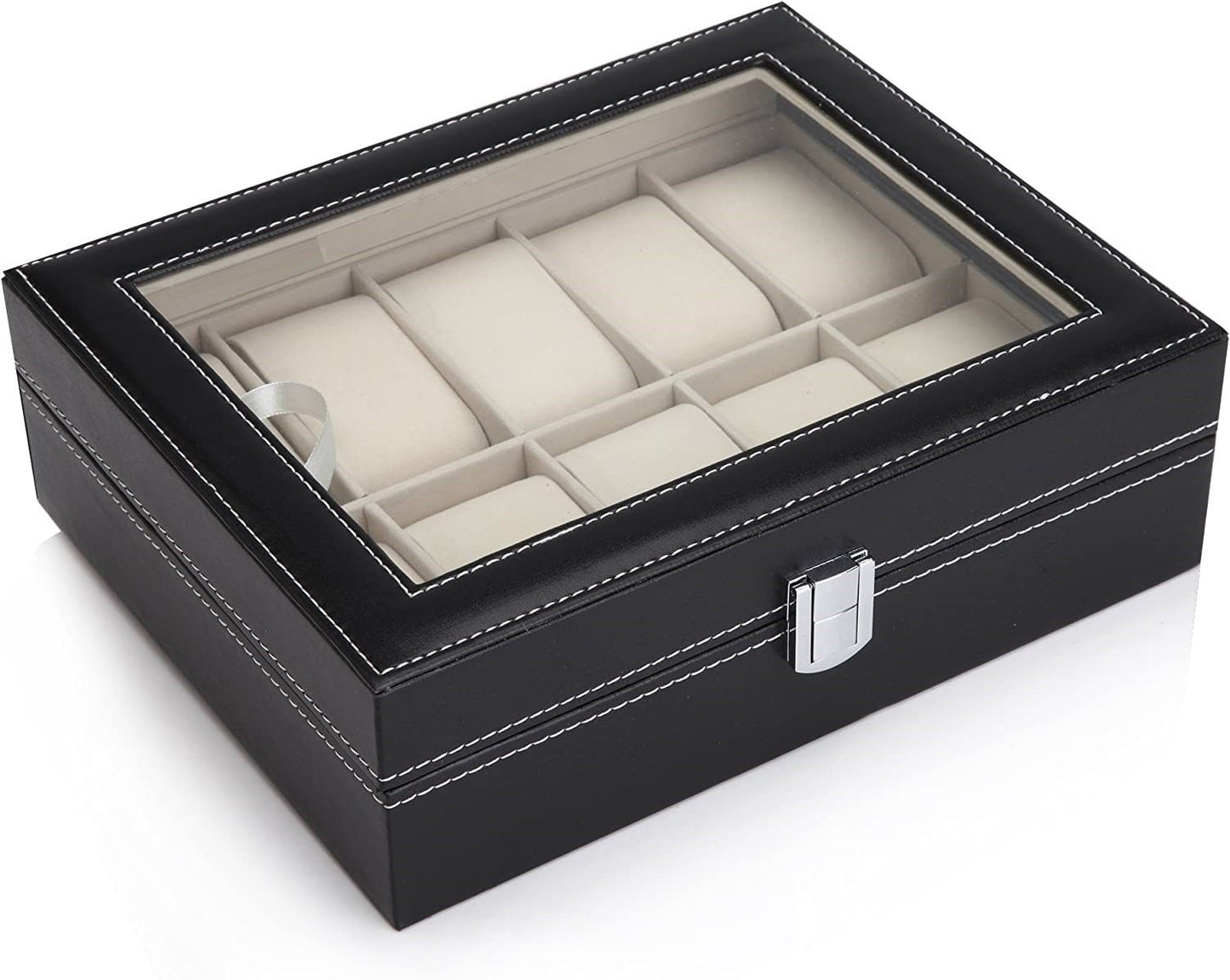 Black PU Leather Watch Organizer Display Storage Box Cases for Men & Women (10 slots)