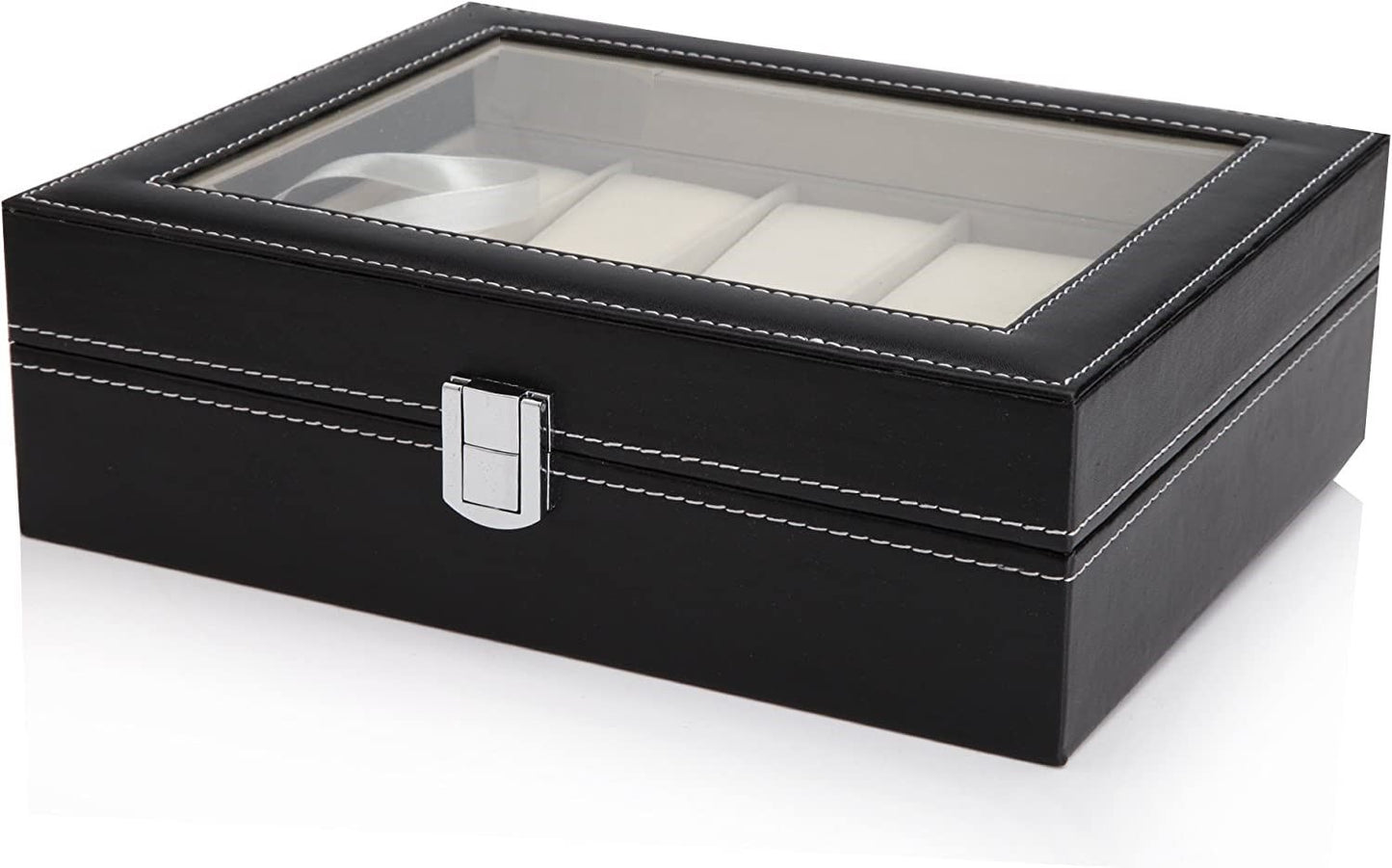 Black PU Leather Watch Organizer Display Storage Box Cases for Men & Women (10 slots)