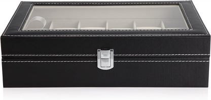 Black PU Leather Watch Organizer Display Storage Box Cases for Men & Women (12 slots)