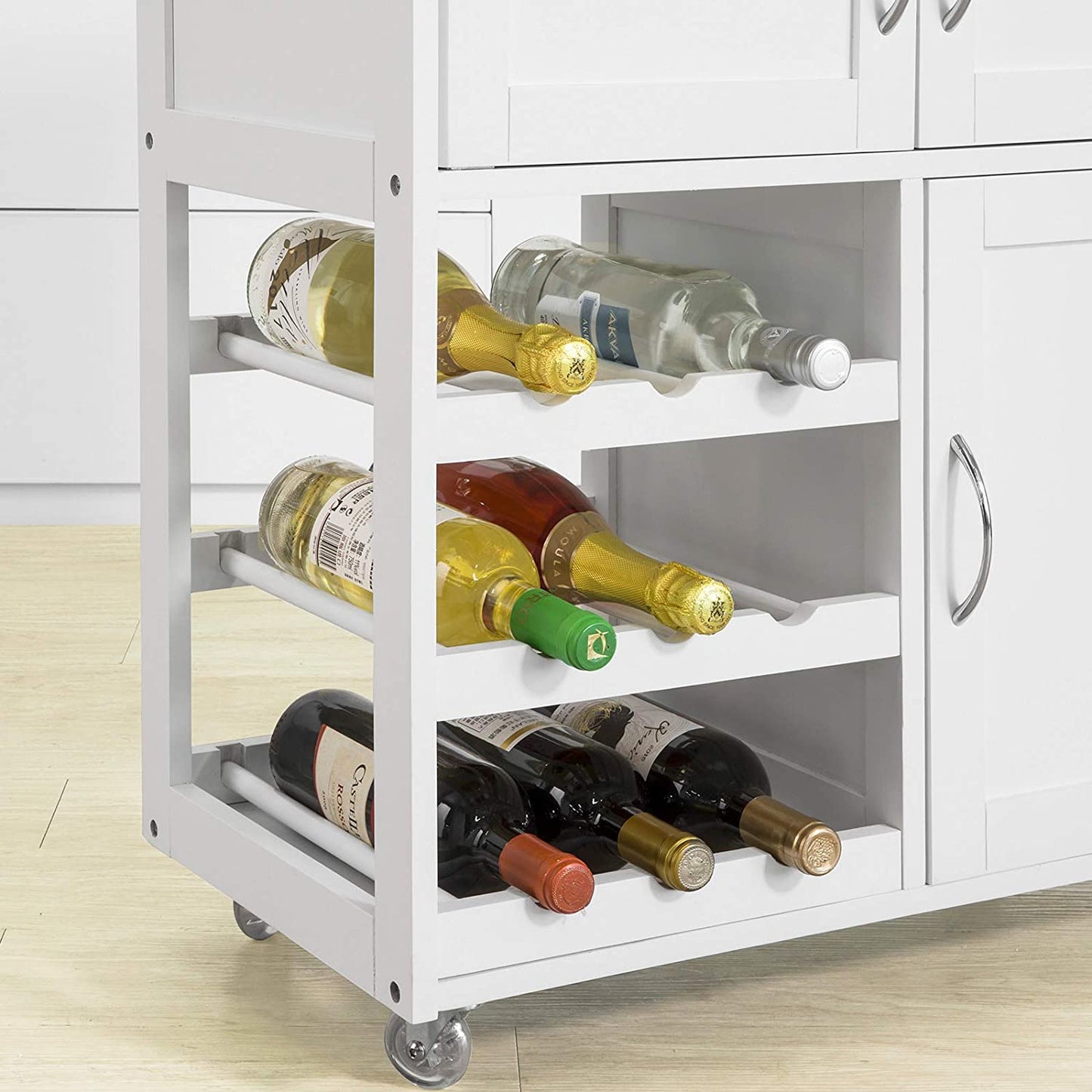 Kitchen Trolley with Wine Racks, Portable Workbench and Serving Cart for Bar or Dining