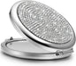 Mini Small Diamond 1X/2X Magnifying Round Metal Pocket Makeup Mirror (Silver)