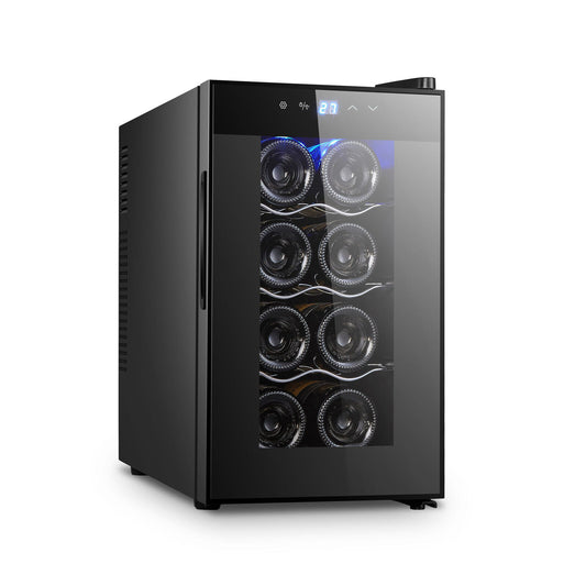 8 Bottle Thermoelectric Wine Fridge, 65W, UV Protected Glass Door, Soft LED Illumination