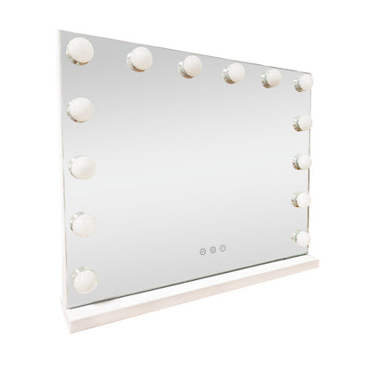 LED Beauty Mirror with 14 Bulbs, Colour Settings, USB A and USB C, White, 50 × 42cm