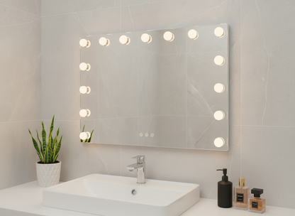 LED Beauty Mirror with 15 Bulbs, Colour Settings, USB A and USB C, White, 58 × 48cm