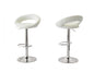 2 Curve Leather Barstools (White) w/ Adjustable Height, 78-99cm