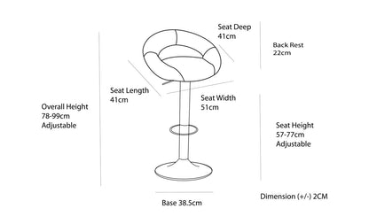 2 Curve Leather Barstools (White) w/ Adjustable Height, 78-99cm