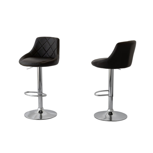 2 Diamond Style Padded Leather Barstools (Black) w/ Adjustable Height