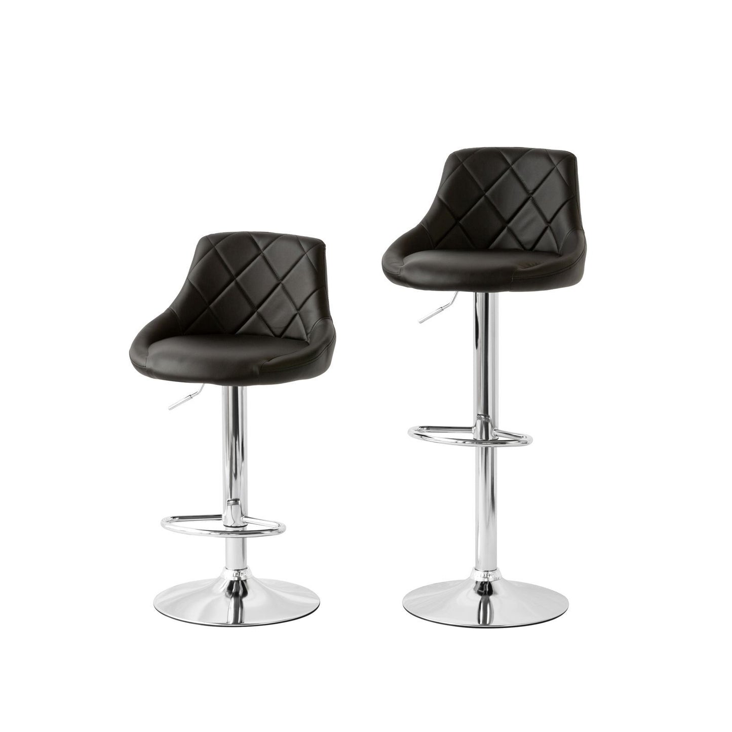 2 Diamond Style Padded Leather Barstools (Black) w/ Adjustable Height