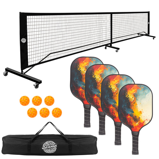 Pickleball Set with 4 Fiberglass Paddles, 6 Balls, Net, and Carry Bag