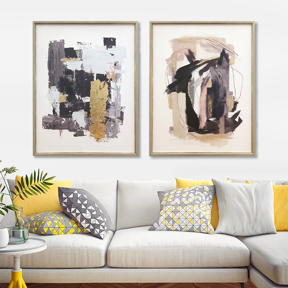 Wall Art Original Abstract Oil Painting on Framed Canvas 700mmx1000mm Set of 2 Abstract Reflection