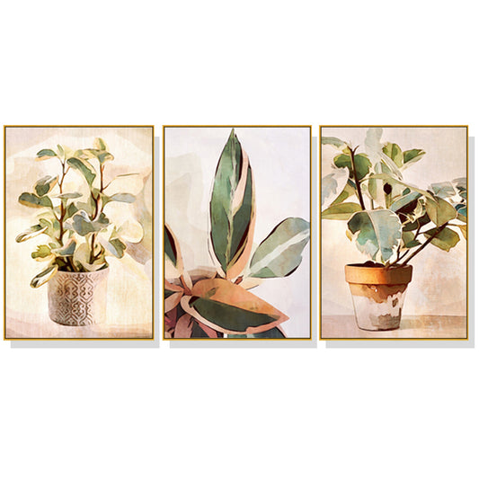 Wall Art 50cmx70cm Botanical Leaves Watercolor Style 3 Sets Gold Frame Canvas