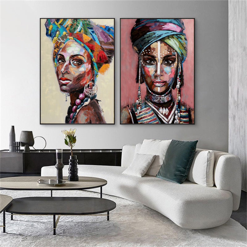 Wall Art 80cmx120cm African women 2 Sets Black Frame Canvas