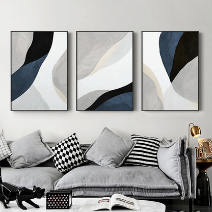 Wall Art 70cmx100cm Abstract Navy Blue 3 Sets Black Frame Canvas