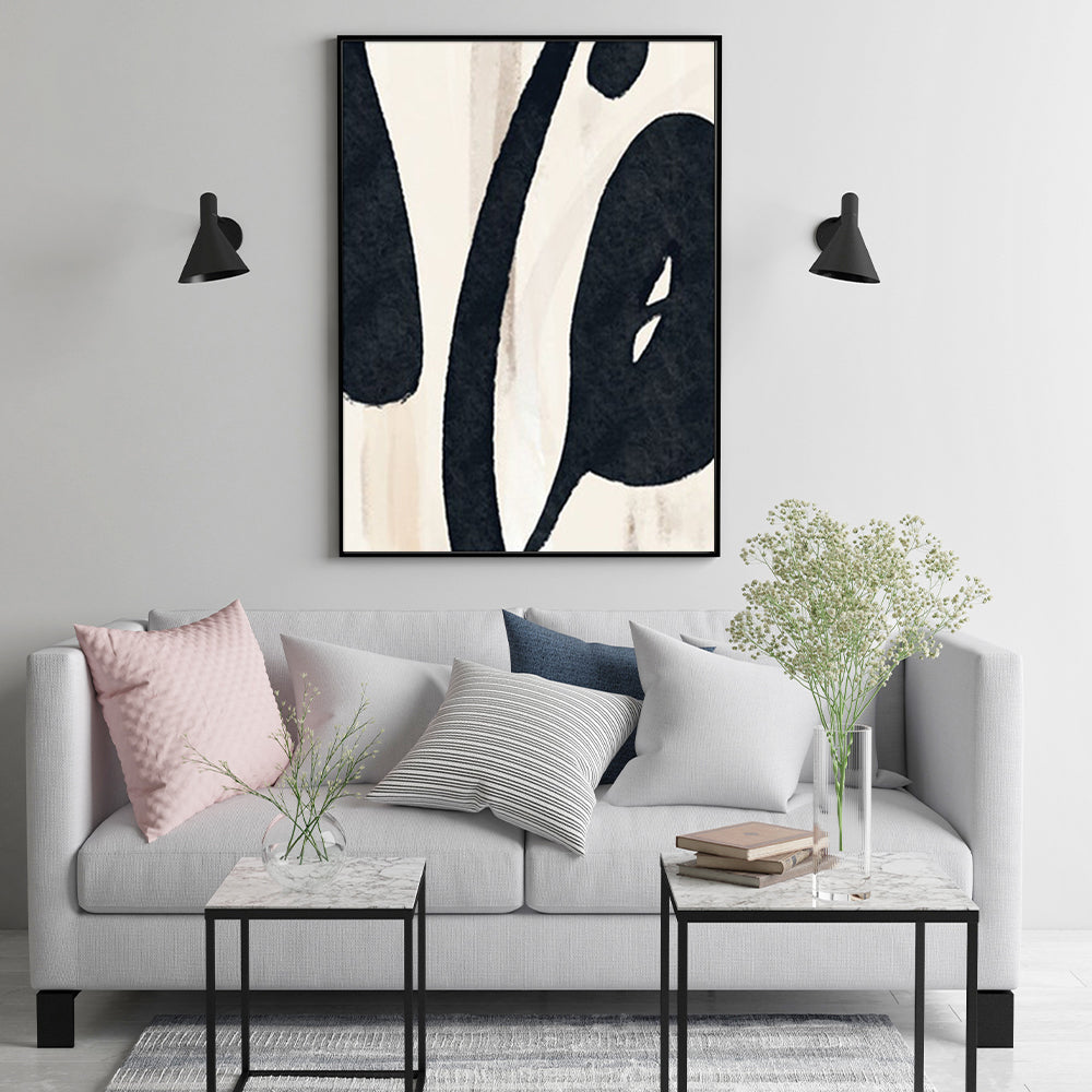 Wall Art 90cmx135cm Black Ink Black Frame Canvas