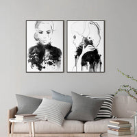 Wall Art 80cmx120cm Watercolor Sketch 2 Sets Black Frame Canvas