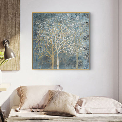 Wall Art 100cmx100cm Forest In The Twilight Trees Gold Frame Canvas