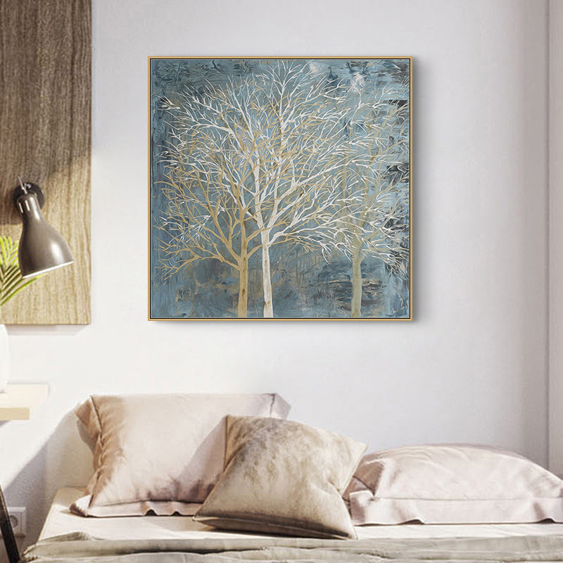 Wall Art 50cmx50cm Forest In The Twilight Trees Gold Frame Canvas