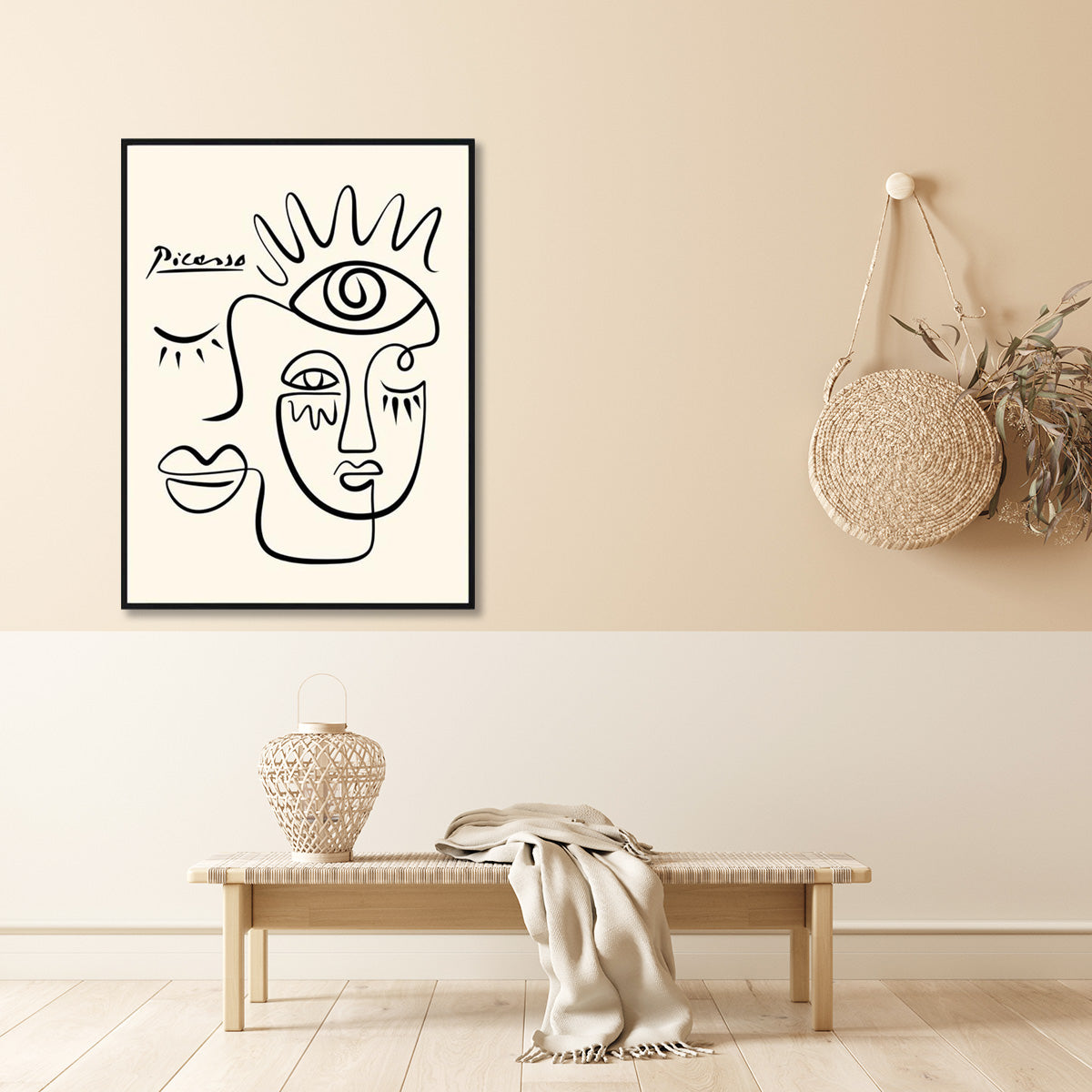 Wall Art 90cmx135cm Line Art By Pablo Picasso Black Frame Canvas