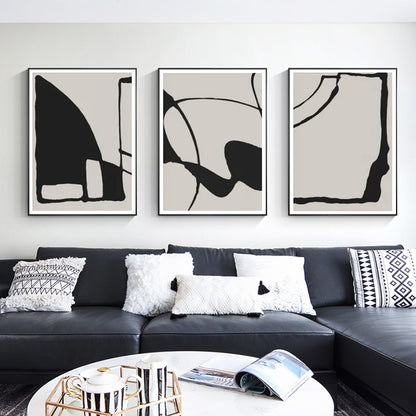 Wall Art 80cmx120cm Black Beige 3 Sets Black Frame Canvas