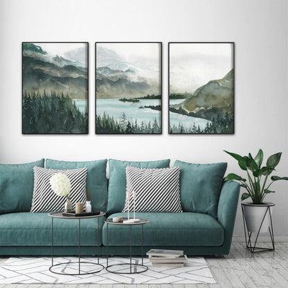 Wall Art 80cmx120cm Landscape 3 Sets Black Frame Canvas