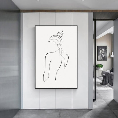 Wall Art 40cmx60cm Woman Back Line Art Black Frame Canvas