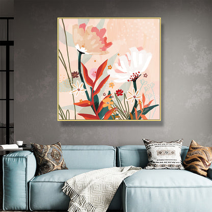 Wall Art 50cmx50cm Native Floral Gold Frame Canvas