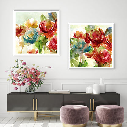 Wall Art 90cmx90cm Rosewater Garden By Carol Robinson 2 Sets White Frame Canvas