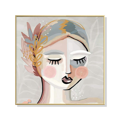 Wall Art 90cmx90cm Calm Girl Gold Frame Canvas