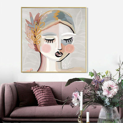 Wall Art 90cmx90cm Calm Girl Gold Frame Canvas