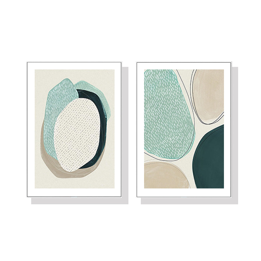 Wall Art 100cmx150cm Abstract Green Circle 2 Sets White Frame Canvas