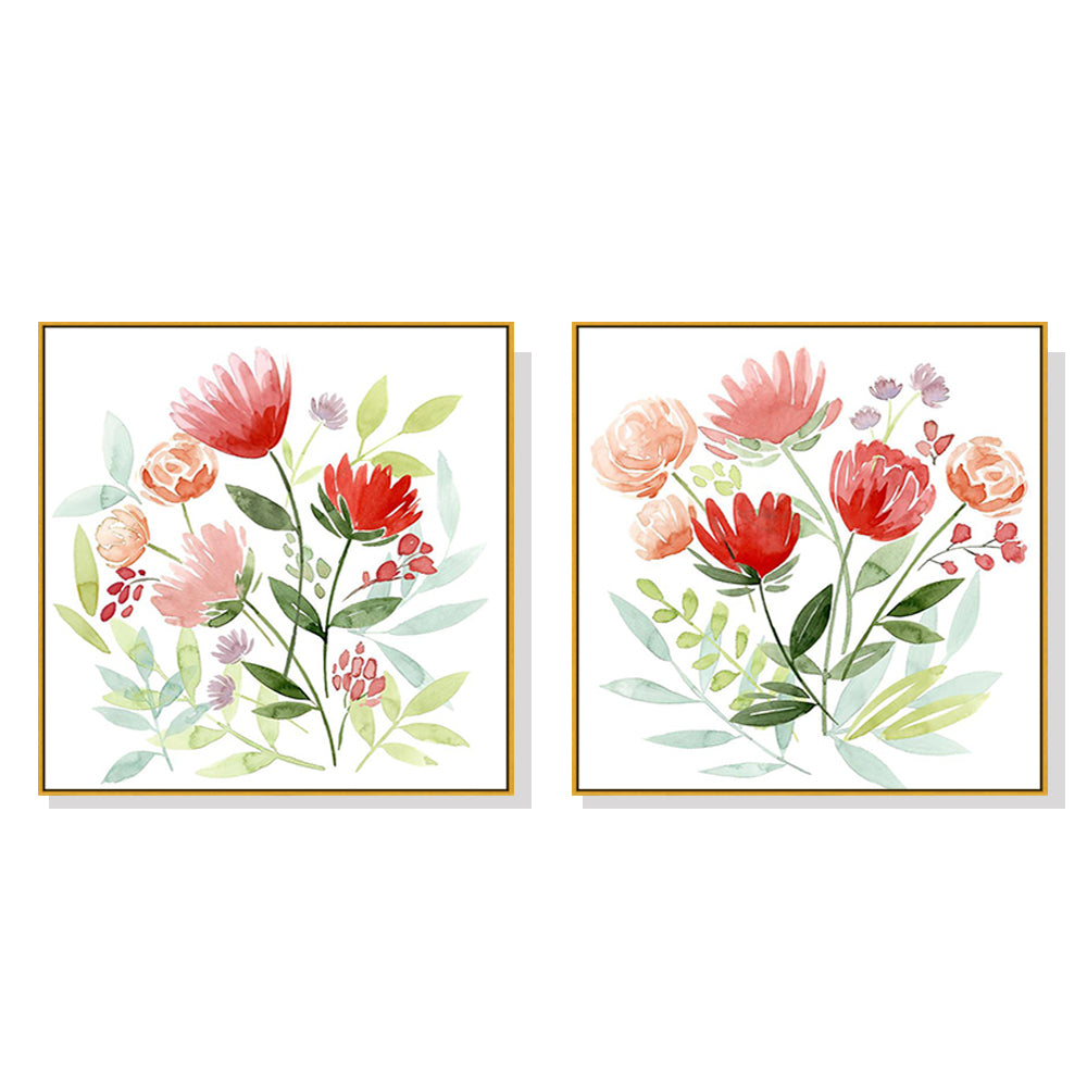 Wall Art 90cmx90cm Florals 2 Sets Gold Frame Canvas