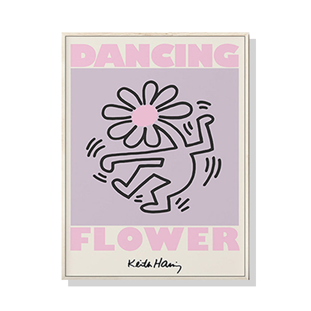 Wall Art 50cmx70cm Keith Haring Dancing Flower Wood Frame Canvas