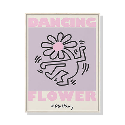 Wall Art 50cmx70cm Keith Haring Dancing Flower Wood Frame Canvas