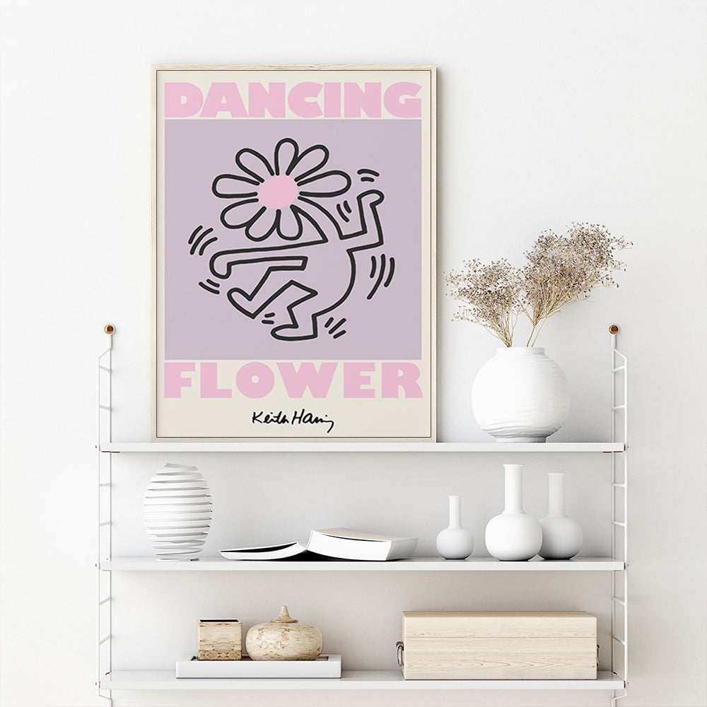 Wall Art 60cmx90cm Keith Haring Dancing Flower Wood Frame Canvas