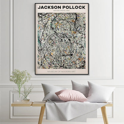 Wall Art 50cmx70cm Jackson Pollock Exhibition III Black Frame Canvas