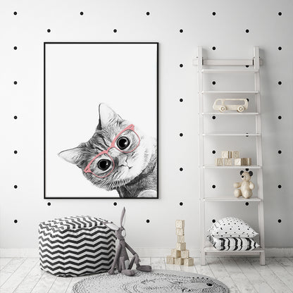 Wall Art 60cmx90cm Cat With Glasses Black Frame Canvas