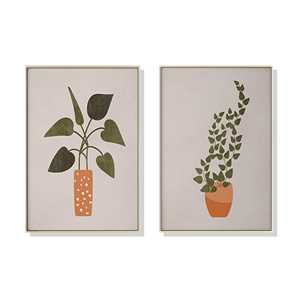 Wall Art 60cmx90cm Boho Botanical Art 2 Sets Gold Frame Canvas