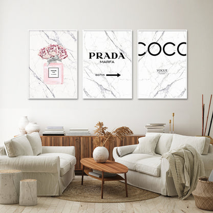 Wall Art 40cmx60cm Fashion Perfume 3 Sets White Frame Canvas