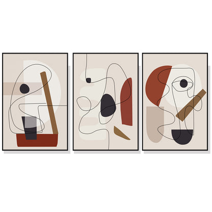 Wall Art 70cmx100cm Abstract Line Art By Picasso 3 Sets Black Frame Canvas