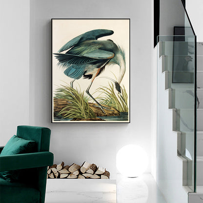 Wall Art 50cmx70cm Great Blue Heron By John James Audubon Black Frame Canvas