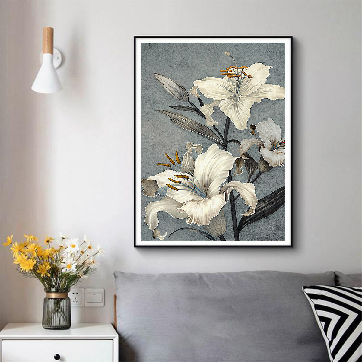 Wall Art 40cmx60cm Floral Lily II Black Frame Canvas