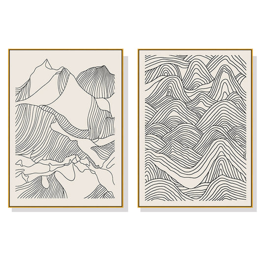 Wall Art 60cmx90cm Line Art Mountain 2 Sets Gold Frame Canvas