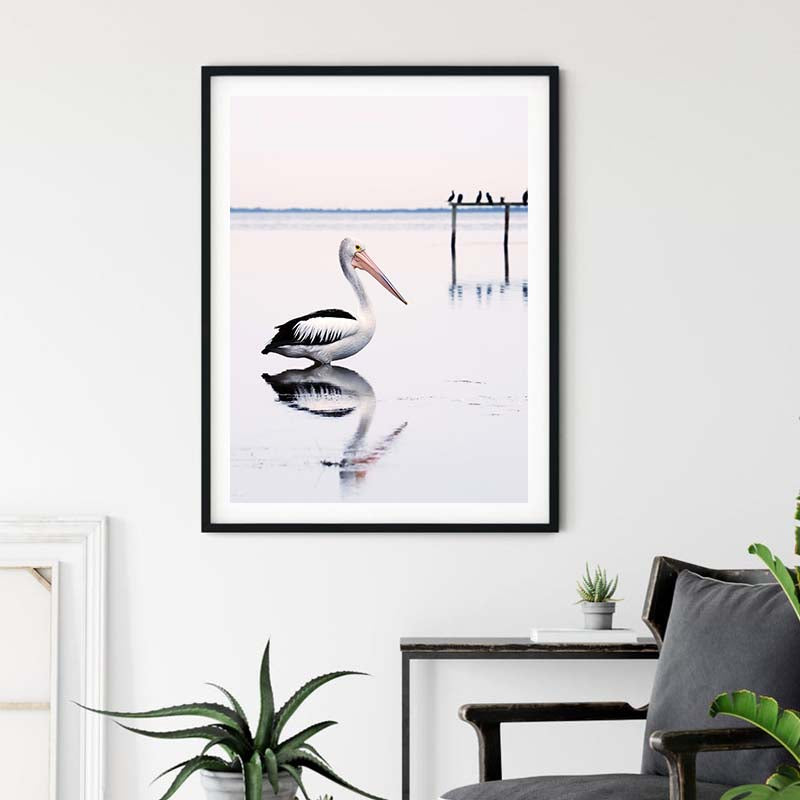 Wall Art 90cmx135cm Pelican Black Frame Canvas