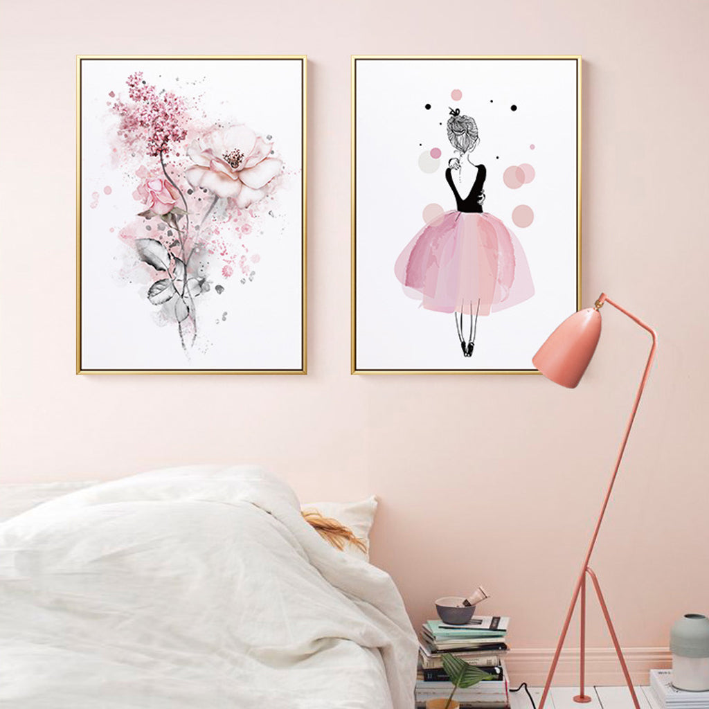 Wall Art 70cmx100cm Dancing Ballerina in Paris 2 Sets Gold Frame Canvas