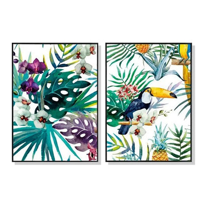 Wall Art 60cmx90cm Toucan and orchid 2 Sets Black Frame Canvas