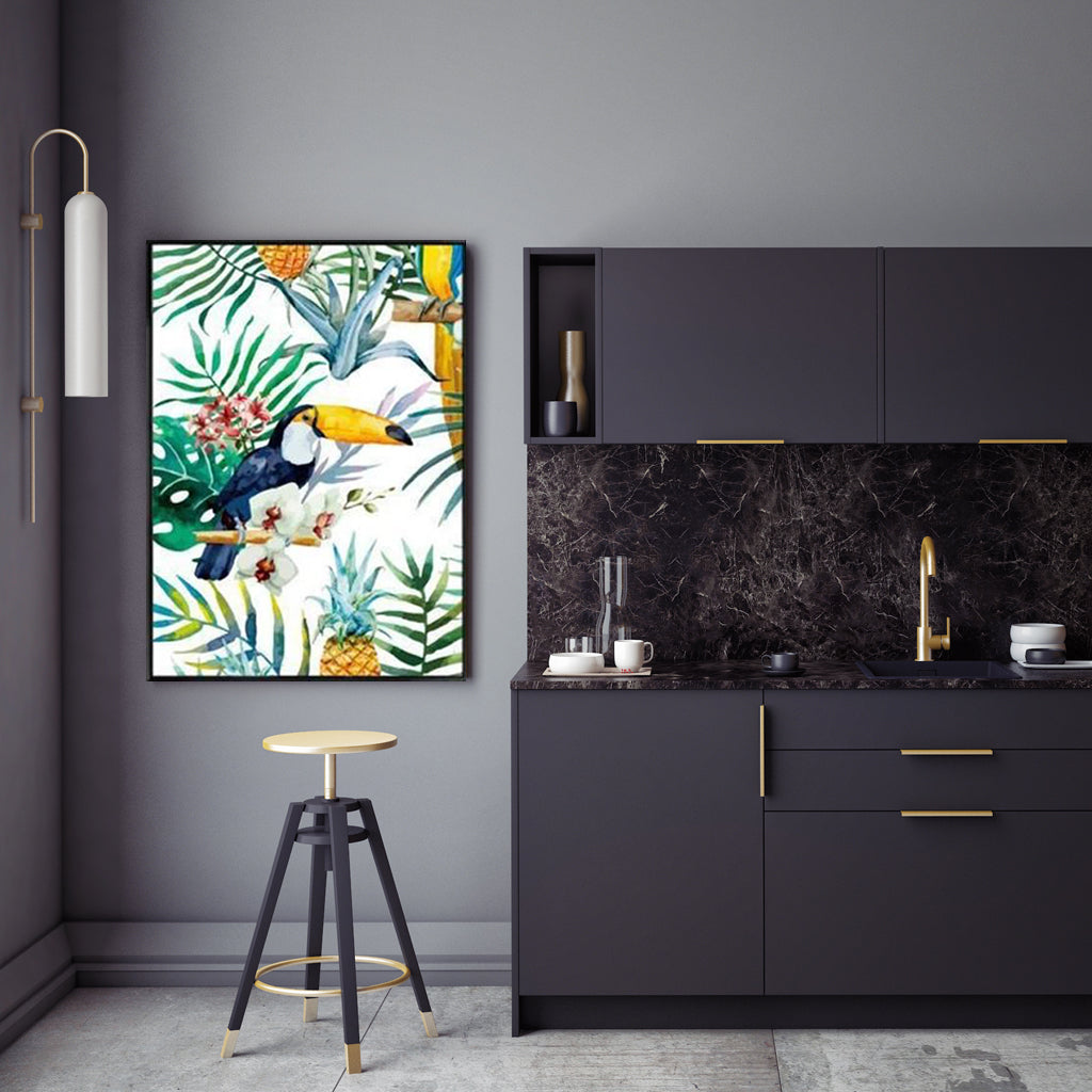 Wall Art 70cmx100cm Toucan plants Black Frame Canvas