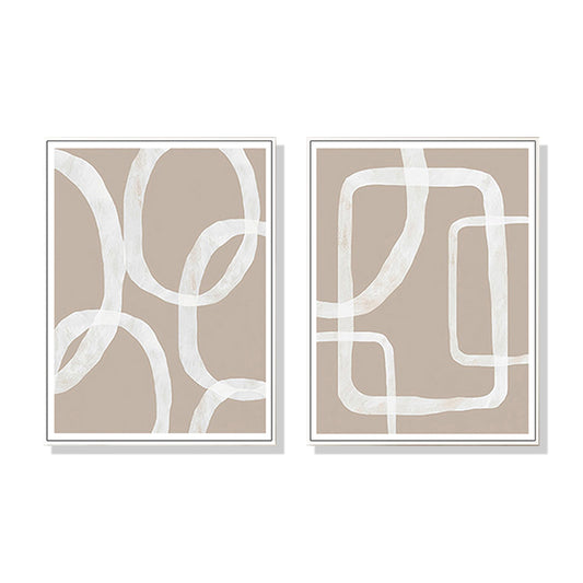 Wall Art 70cmx100cm Abstract White Lines 2 Sets White Frame Canvas