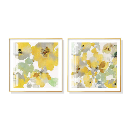 Wall Art 100cmx100cm Yellow Flowers American Style 2 Sets Gold Frame Canvas