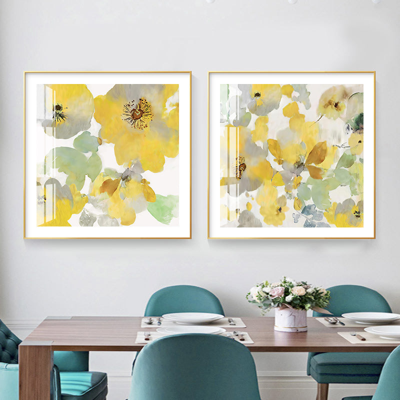 Wall Art 70cmx70cm Yellow Flowers American Style 2 Sets Gold Frame Canvas