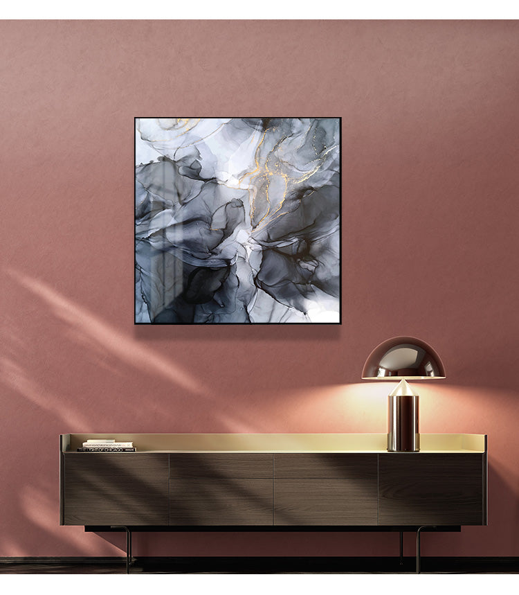 Wall Art 50cmx50cm Marbled Black Grey Black Frame Canvas